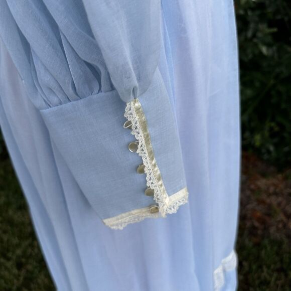 70s Candi Jones California Vintage Prairie Maxi Blue Lace High Neck Long 9 - Picture 6 of 14